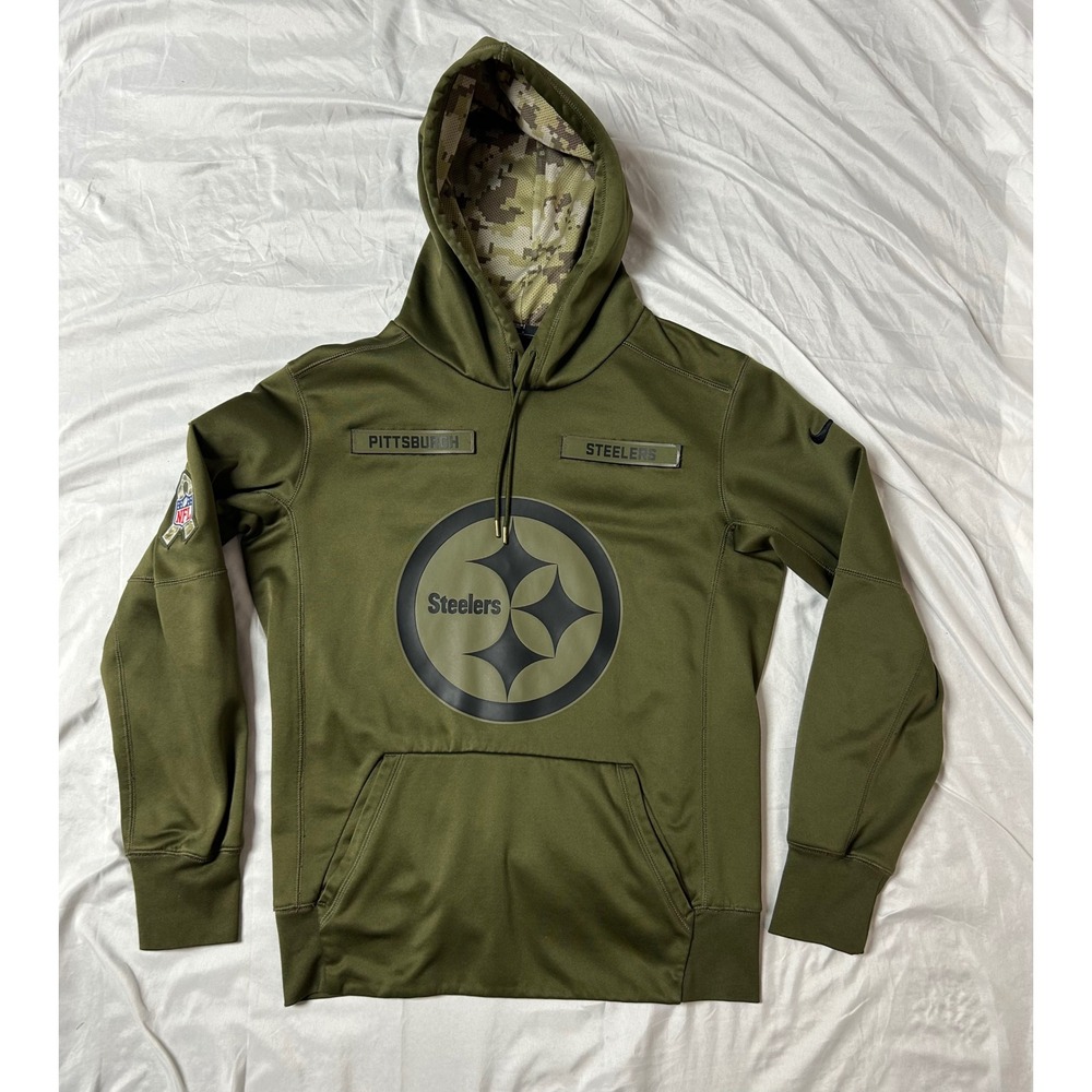 Nike Therma Fit Pittsburgh Steelers Salute to Service Hoodie Olive NFL Men's S